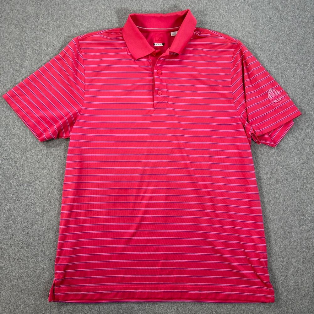Cutter & Buck Naples Vineyard Polo Golf Shirt Mens Large Pink Stripe Short Sleev
